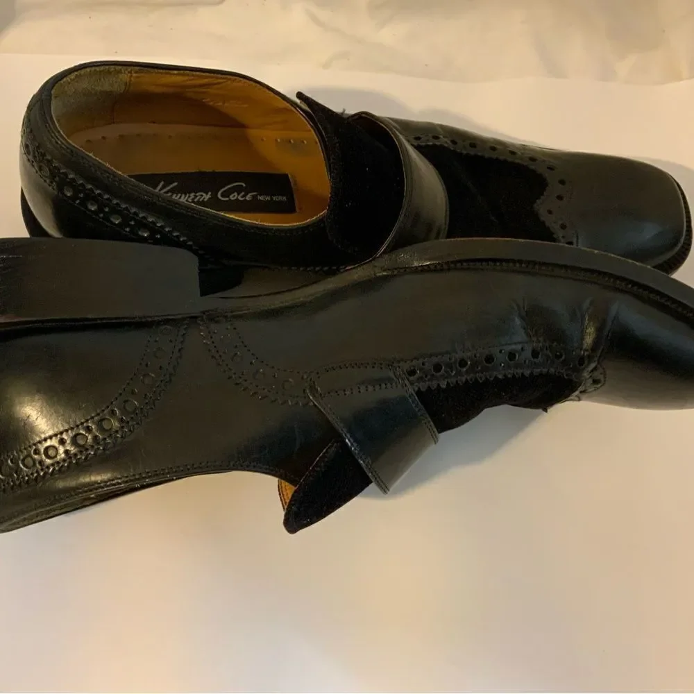 Kenneth Cole Size 9 M Black  Leather Slip On Wingtip Loafer Dress Mens Shoes